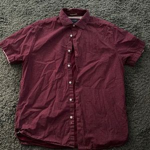 Red Polka Dot Button Up Casual Shirt